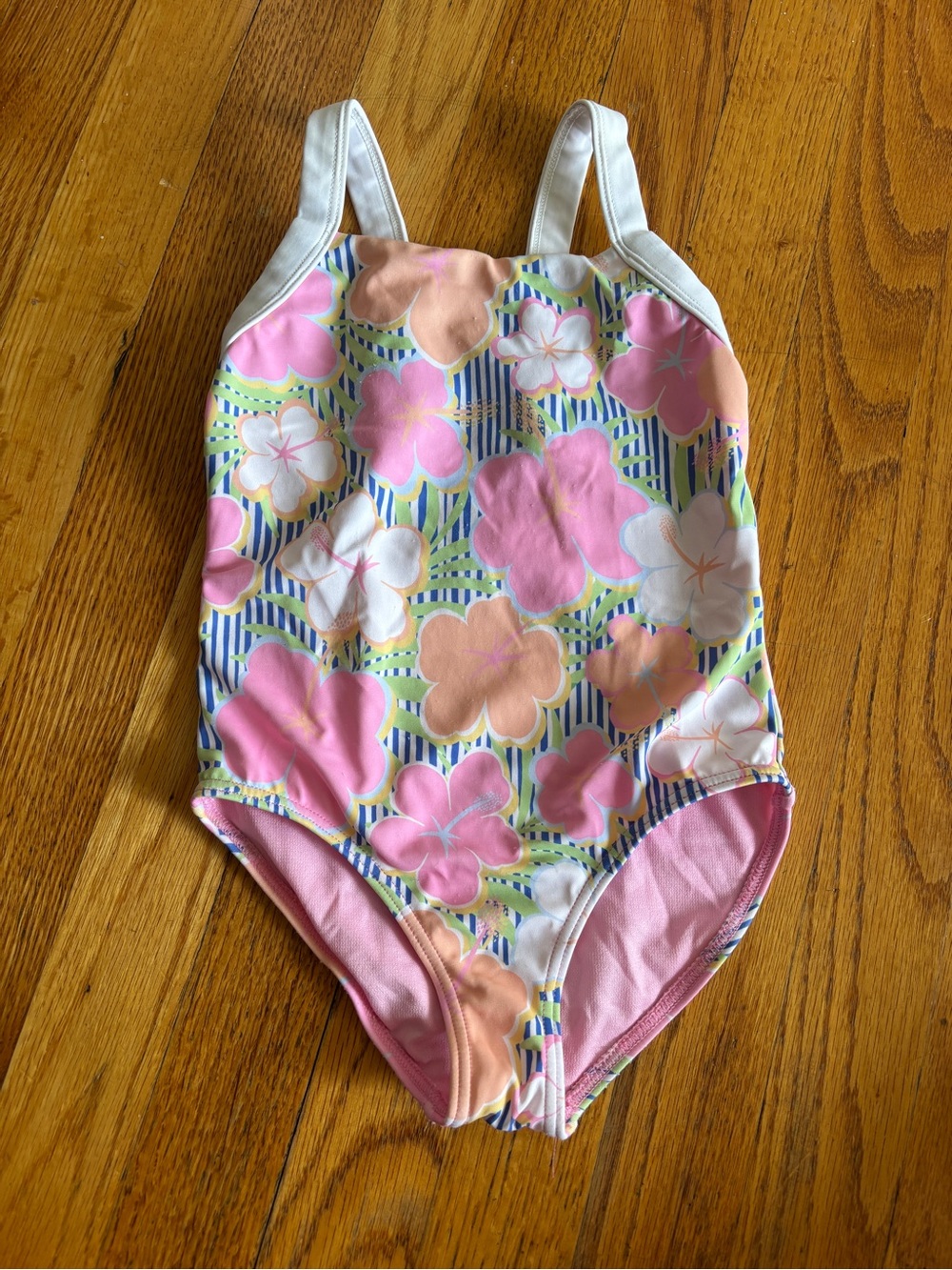 Roxy Girls Floral One-Piece Swimsuit in Pink, White & Peach
